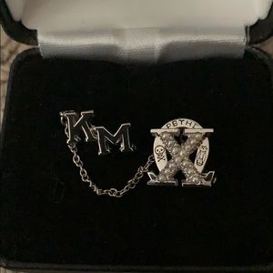 Chi Omega Kappa Mu Silver Badge with Pearls